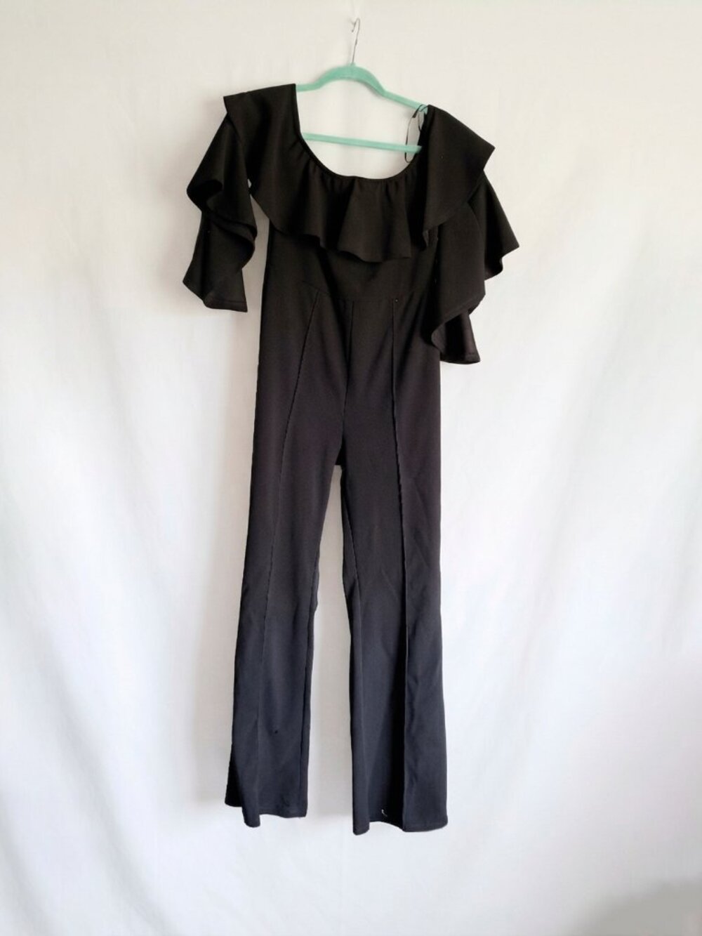 Black Off-Shoulder Ruffle Jumpsuit